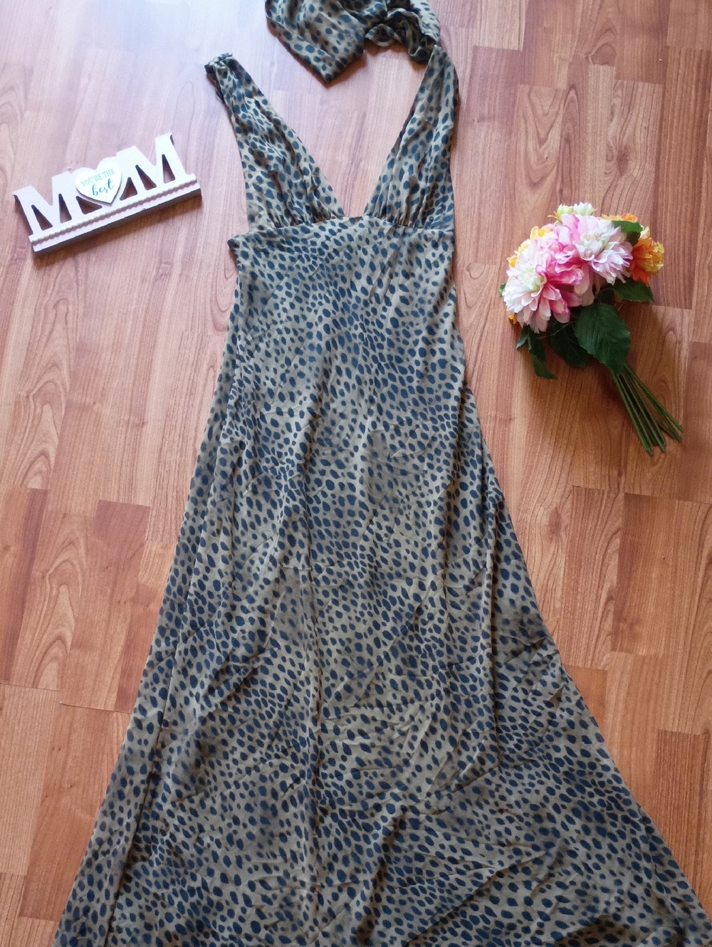 Zara Olive Green and Black Leopard Print Maxi Dress